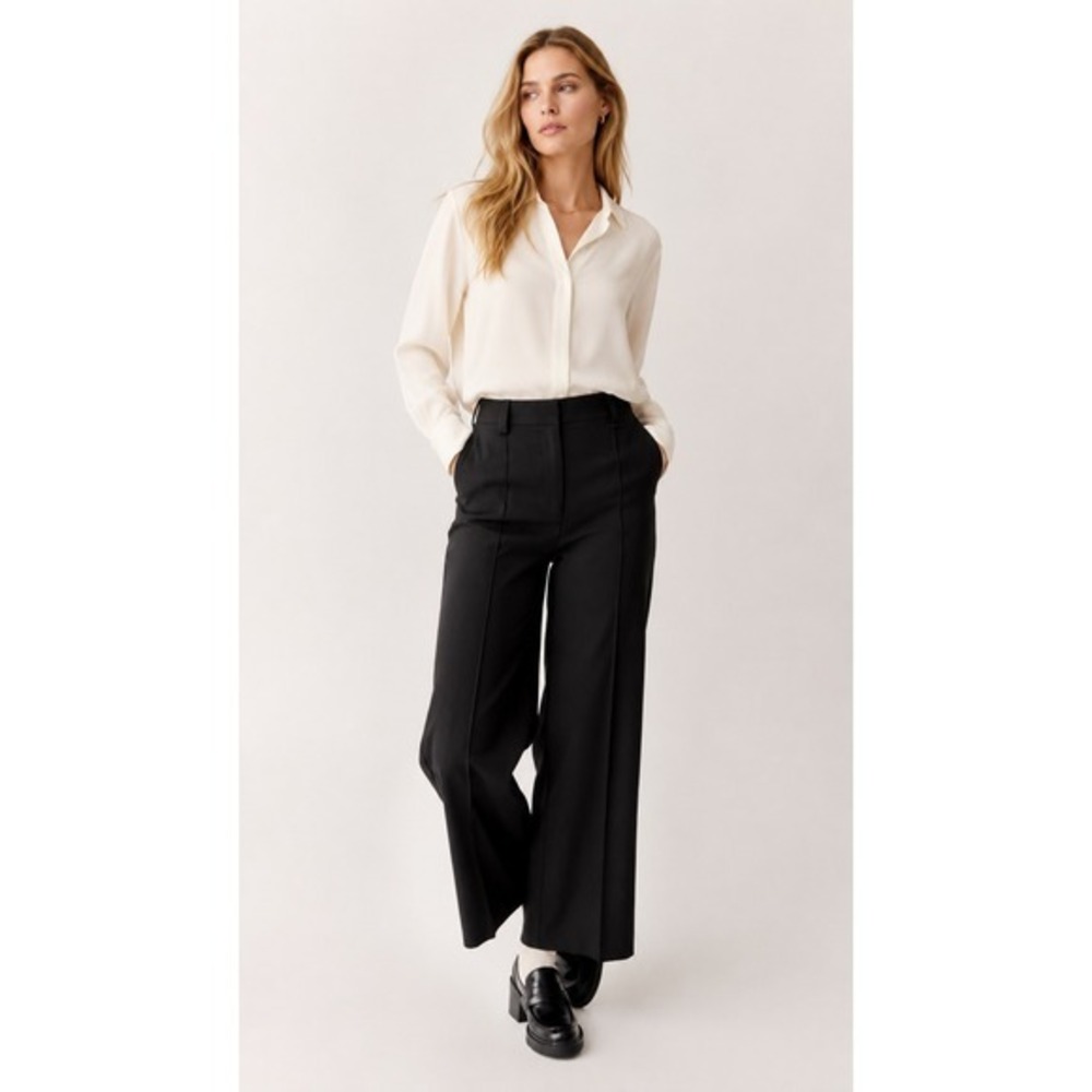 Atelier Reve IRZOE PA Meteorite Black Wide Leg Trousers High Waist Pants Size 36